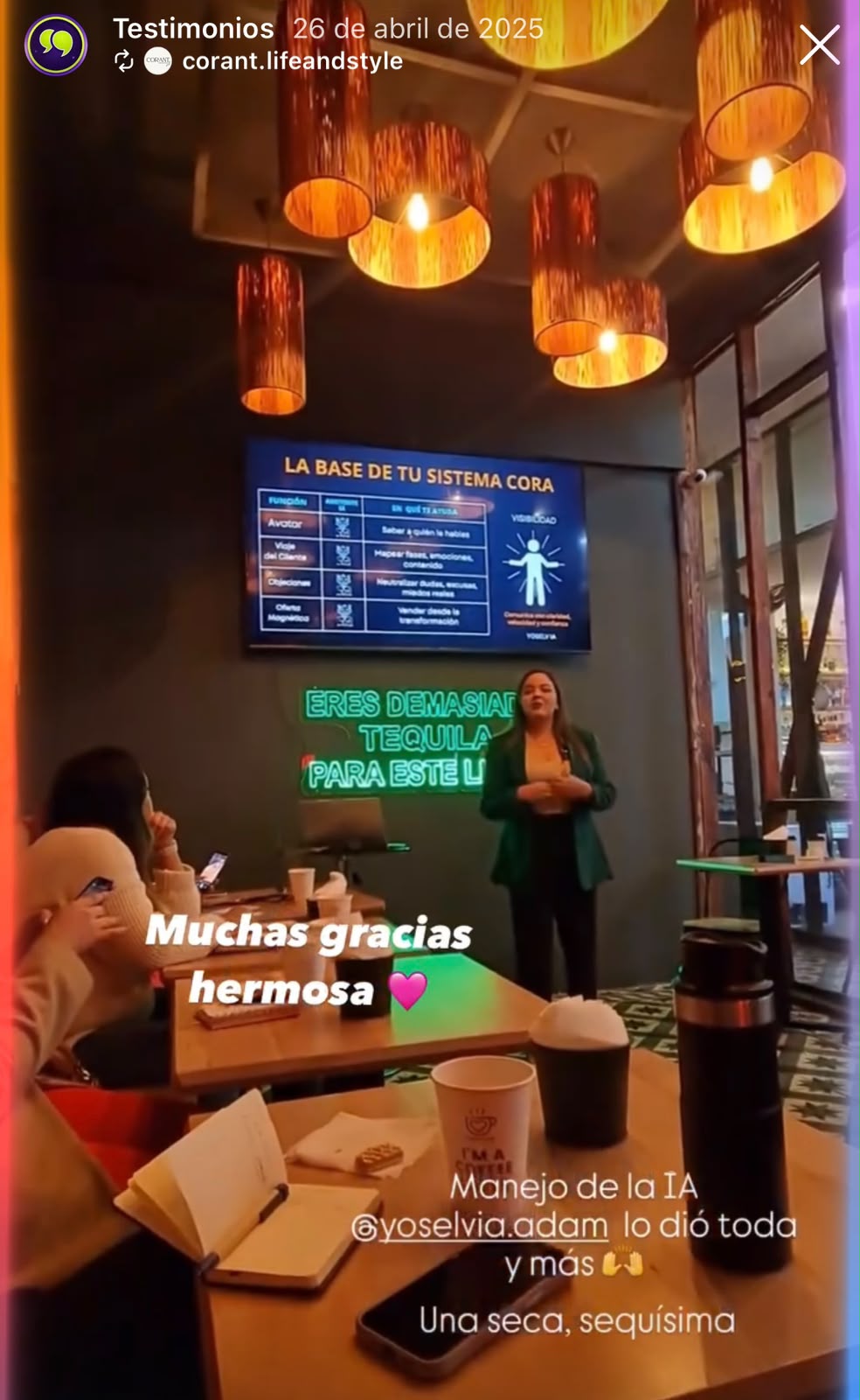 Story de Corant sobre la clase de Yoselvia